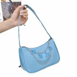 fi Women Butterfly Chain Shoulder Bags Ladies Pure Colour Small Shopper Bag Purse Female Handbags PU Leather Bag Clutch 71sJ#