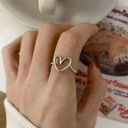 Cluster Rings Sterling Silver 925 Simple Minimalist Heart Finger Open Ring For Women Wedding Engagement Statement Jewelry Friends Gift