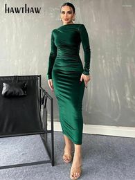 Casual Dresses Women 2024 Spring Autumn Long Sleeve Party Club Streetwear Velvet Bodycon Midi Dress Wholesale Items For Business