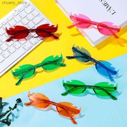 Sunglasses Colorful Fire Flame Sunglasses Cool Rimless Party Cosplay Glasses Flame Shaped Sun Glasses for Women Men Y240416