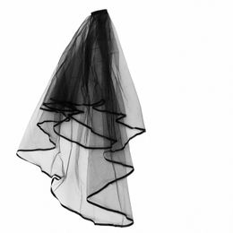 black Wedding Veil Ribb Elegant Short Woman Veils with Comb Costume Accory 18Hu#