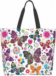 butterfly Pattern Tote Bag Large Shoulder Bag Casual Reusable Handbag for Women Shop Grocery Work 17w8#