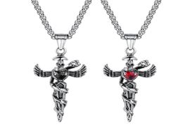 Stainless Steel Caduceus Angel Wing Symbol of Medicine Doctor Nurse Pendant Necklace For Mens Boys5220977