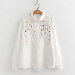 Women's Blouses White Shirt Cotton Blouse 2024 Spring Summer Long Sleeve Loose Cardigan Mori Girl Embroidery Fashion Lady Coat Female