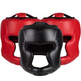 Boxing Helmet Full-Covered PU Leather Headgear for Karate Muay Thai Free Fight Sanda Training Head Guard Adults Kids Equipment 240416