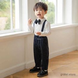Suits Baby Boys 1 Year Birthday Suit Prince Kids Shirt Suspender Stripe Pants Bowtie 4PCS Photograph Dress Gentleman Children Costume