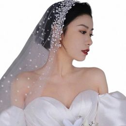 vintage Juliet Wedding Beaded Tulle Veil For Brides Pearls Veils Fingertip Length Fi Luxury Bridal Accories a9oo#