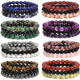 Strand 3pcs/set Couples Distance Bracelet 8mm Natural Stone Tiger Eye Agates Rose Quartzs Beads Energy Bracelets Women Men Jewelry Gift