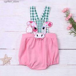 Rompers New Born Pink Lace Romper Babi Girls Clothes Cattle Embroidery Bodysuit Outfit Pink One Piece Shorts Little Babi 0-3T Jumpsuit L410