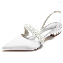 Casual Shoes Satin Pearls Wedding Flats Pointed Toe Women Slingback Flat For Bridal/Bridesmaids/Prom/Evening/Cocktail