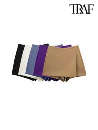 TRAF Women Fashion Pareo Style Asymmetric Shorts Skirts Vintage High Waist Side Zipper Female Skort Mujer 240409