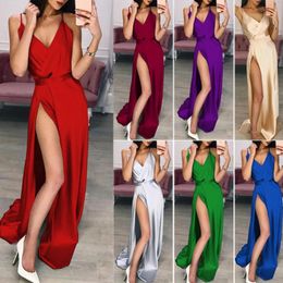 Spaghetti Slip High Side Split Long WomenS Dress V Neck Maxi Female Elegant Formal Dresses Cocktail Party Evening Vestidos 240416