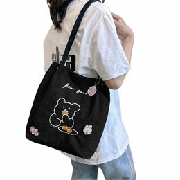 women Corduroy Shoulder Bags Bear Pattern Ladies Casual Handbag Reusable Large Capacity Tote Bags Casual Female Shop Bags 5287#