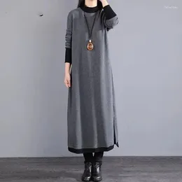 Casual Dresses Half High Necked Dress For Women Autumn And Winter 2024 Loose Fitting Retro Artistic Long Sleeve Mid Length Z44