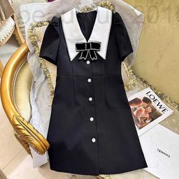 Basic & Casual Dresses designer MIU black dress bow V-neck short sleeved A-line skirt design sense internet red summer new women BS0C