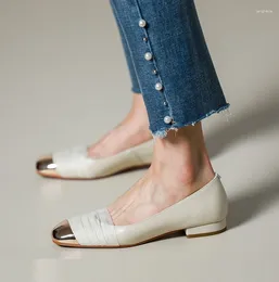 Casual Shoes Square Toe Ballet Flats Elegant Low Heel Simple French Style Cowhide Spring Autumn Leather Flat Woman