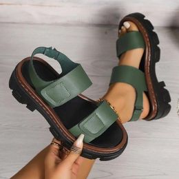 Sandals Women Dressy Large Size Thick Soled Mid Heel Casual For Women'S Retro Simple Solid Color Flat Shoes