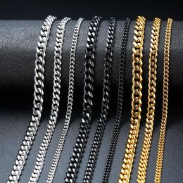 Containing Cuban Chains, Necklaces, Electroplated Jewelry, Gold, Stainless Steel Foundation, Punk Men's And Women's Black S