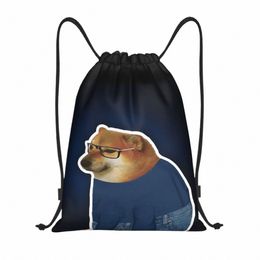 funny Cheems Dog Drawstring Bag Women Men Foldable Sports Gym Sackpack Shiba Inu Dank Meme Shop Backpacks 059V#