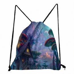 custom Travel Backpack for Women Psychedelic Mushroom Mandala Printed Drawstring Pocket Portable Eco Shoes Bag School Book Bags e18h#