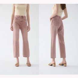 2024 early spring new high waisted washed dark loose straight leg pants with holes showing slimness in cropped jeans for women