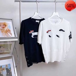 Tb Puppy Jacquard Knitted Short Sleeved Summer Classic Casual Academy T-Shirt Simple And Age Reducing