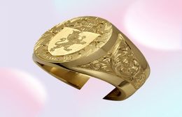 Fashion Gold Colour Hand Carved Ring For Men High Quality Lion Crown Signet Rings Personality Male Seal Punk Party Jewellery Gifts2815558