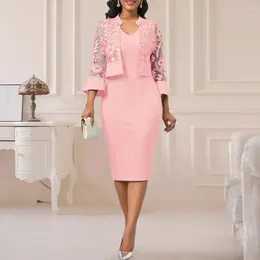 Casual Dresses Women Dress Set Lightweight Elegant Lace Cardigan For With Embroidery Detail V Neck Design Formal