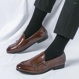 Dress Shoes Designer Black Brown Monk Strap Patent Leather For Men Casual Loafers Business Formal Footwear Zapatos Hombre