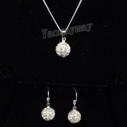 AB Clear Disco Ball Pendant Earrings And Silver Tone Necklace Crystal Jewellery Set 10 Sets Whole338t