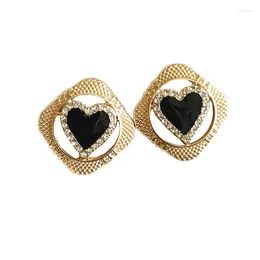 Stud Earrings D057 Fashion Golden Hollow Black Crystal Heart Set Earring Women Jewelry High Quality