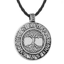 Pendant Necklaces Nodic Vikings Rune Necklace Tree Of Life Charm Amulet Protection Men Punk Retro Black Rope Antique Silver Plated Jewellery