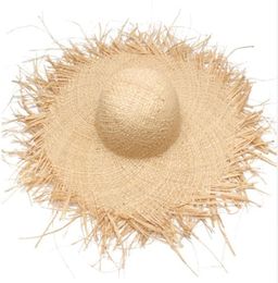 Natural Large Wide Brim Raffia Straw Hats Woven Circle Fringe Beach Cap Summer Hollow Out Big Straw Hat3549804