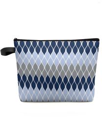 Cosmetic Bags Geometric Blue Grey Mediaeval Makeup Bag Pouch Travel Essentials Lady Women Toilet Organiser Storage Pencil Case