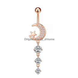 Navel Bell Button Rings For Body Stainless Steel Women Dangle Moon Star Piercing Belly Crystal Gold Sier Colour Drop Delivery Jewelr Dhfoj