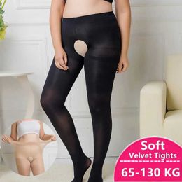 Sexy Socks Crotchless Women Pantyhose Plus Size Sexy Erotic Super Elastic Velvet Open Tight 120D Autumn Large Size Pantyhose Open Crotch 240416
