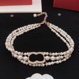 Pearl Necklace Luxury Designer Jewellery Women Fashion Neck Chain Love Pendant Necklaces Womens Wedding Double Strand Diamond Necklace Accessories Gifts