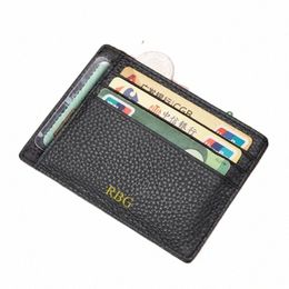 free Customized Real Leather Card Case Top Layer Cowhide Card Clip Ultra-thin ID Card Wallet Multi Slots Driving License Holder t6sW#