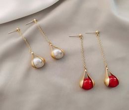 designer Jewellery dangle earrings S925 Silver Needle Long white Pearl earring senior sense metal earrings7944935