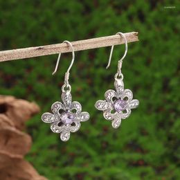 Dangle Earrings Retro Fashion Snowflake Shape Purple Crystal High-End Elegant Accessories Jewellery Banquet Gifts