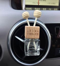 With clip Wood 8ML Car Hanging Perfume Rearview Ornament Cube perfume bottle Air Freshener For Essential Oils Diffuser Fragrance6271758