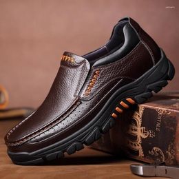 Casual Shoes Fashion Genuine Leather Men Loafers Soft Cow Male Footwear Black Brown Slip-on