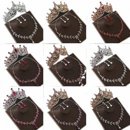 1pc bride rhineste crown alloy rhineste hair bands wedding birthday crown tiara necklace earrings three pieces accories z36c#