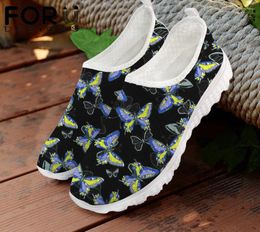 Casual Shoes FORUDESIGNS Flats Women Pretty Butterfly Pattern Design Autumn/Spring Female Slip-on Mesh Sneakers Leisure Zapatos Mujer