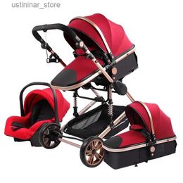Strollers# Baby stroller 3 in 1 folding two-sided child four seasons kinderwagen baby carriage high landscape Newborn Travelling L416 Q240429