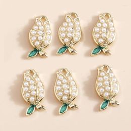 Charms 5pcs Lovely Enamel Pearl Rose Flower For Earrings Tulip Lily Pendant Handmade DIY Jewelry Making Accessories