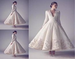 Ashi Studio Evening Prom Dresses Pure White Long Sleeve Deep V Neck Lace Beading Appliqued tealength occasion dress9322783