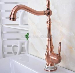 Kitchen Faucets Antique Red Copper Bathroom Sink Faucet Single Handle And Cold Mixer Tap 360 Rotation Deck Mounted Tnf641