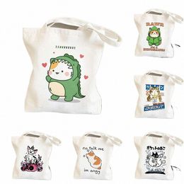 woman Summer Shopper Dinosaur Shark Cat Shop Bag Cute Canvas Tote Travel Bags Handbags Beach Cloth Shoulder Ladies Fabric g8oX#
