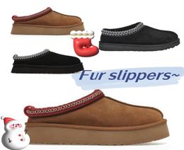 2023 Fur Slipper Comfy women Australia Booties Suede Sheepskin Fur Slides Winter Shoes Black Boots Platform House Shoe9417328